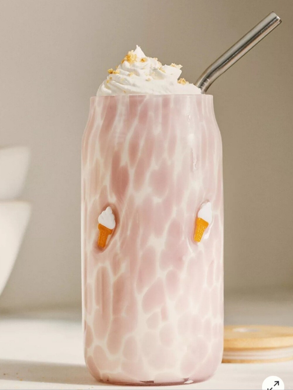 ANTHROPOLOGIE Confetti Icon Juice Glass Tumbler With Lid- Ice Cream Cone.